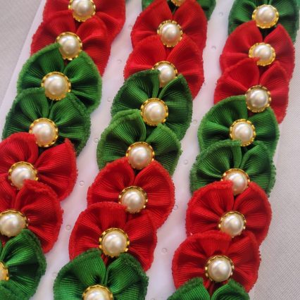 L5372 LAÇO VERMELHO E VERDE C/PEROLA LUXO - 30 UN